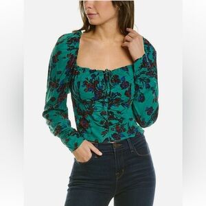 NWT Free People Teal Floral Long Sleeve Top